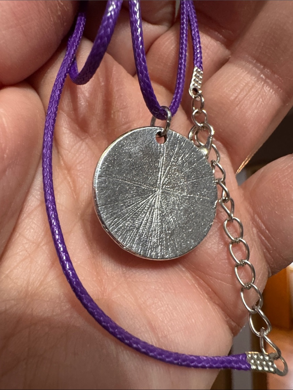 Purple Cord Necklace with Inspirational Round Pendant - Picture 4 of 5